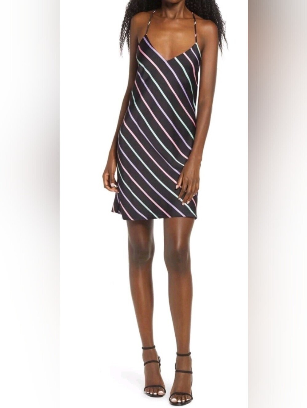 Wayf Amina Retro Stripe Cowl Back Slip Dress, VGUC, Size L
